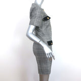 Gucci Short Sleeve Mini Dress Velvet-Trim Gray Glen Plaid Size 38