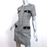 Gucci Short Sleeve Mini Dress Velvet-Trim Gray Glen Plaid Size 38