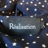 Realisation Par Alexandra Wrap Dress Navy Star Print Ruffled Silk Size Large