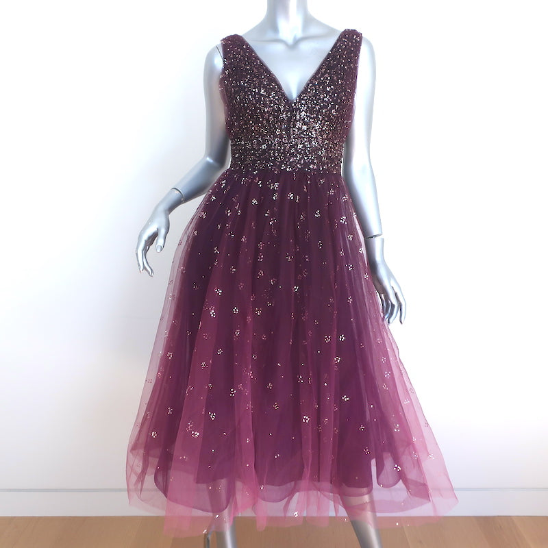 Marchesa Notte Ombre Glitter Tulle Dress Wine Size 6 Sleeveless V-Neck Celebrity Owned Marchesa Notte Ombre Glitter Tulle Dress Wine Size 6 Sleeveless V-Neck Celebrity Owned