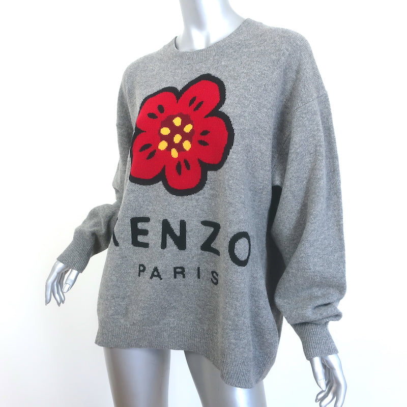 KENZO Boke Flower Crewneck Sweater Gray Wool Size Extra Large