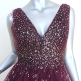 Marchesa Notte Ombre Glitter Tulle Dress Wine Size 12 Sleeveless V-Neck