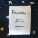 Realisation Par Alexandra Wrap Dress Navy Star Print Ruffled Silk Size Large