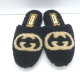Gucci Eileen Interlocking GG Shearling Slippers Black Size 36.5 Flat Mules