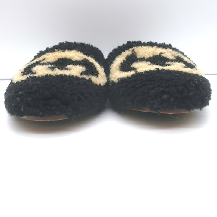 Gucci Eileen Interlocking GG Shearling Slippers Black Size 36.5 Flat Mules