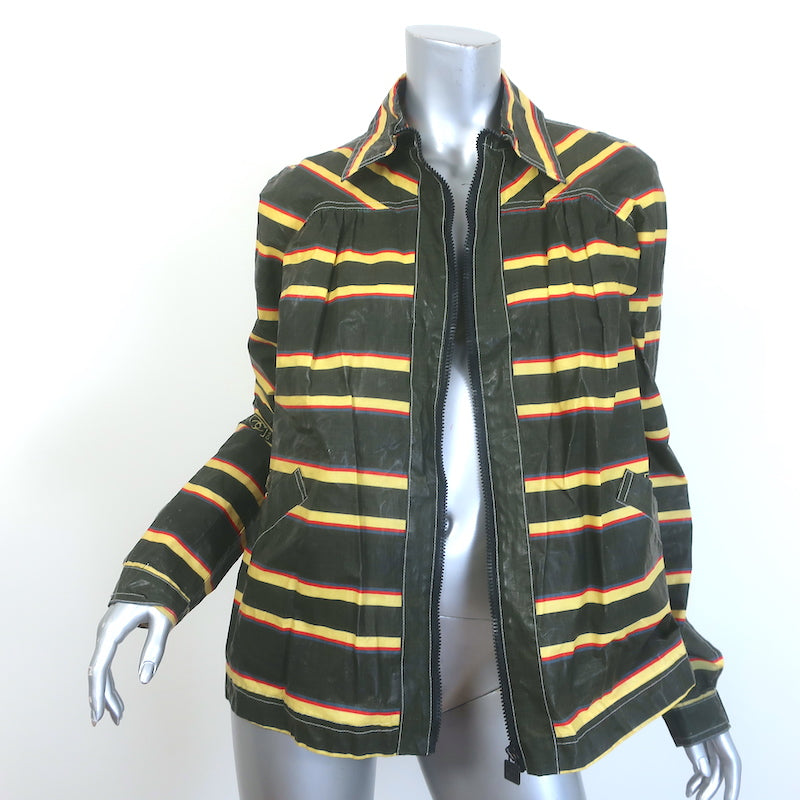 Chanel Striped Zip-Up  Waxed Rain Jacket Black &amp; Yellow Size 38