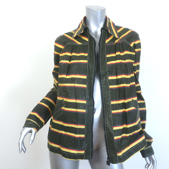 Chanel Striped Zip-Up  Waxed Rain Jacket Black &amp; Yellow Size 38
