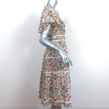 THE GREAT Midi Dress Cream/Multi Floral Print Cotton Size 0 Flutter Sleeve