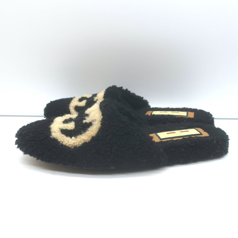 Gucci Eileen Interlocking GG Shearling Slippers Black Size 36.5 Flat Mules