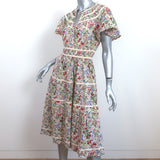 THE GREAT Midi Dress Cream/Multi Floral Print Cotton Size 0 Flutter Sleeve