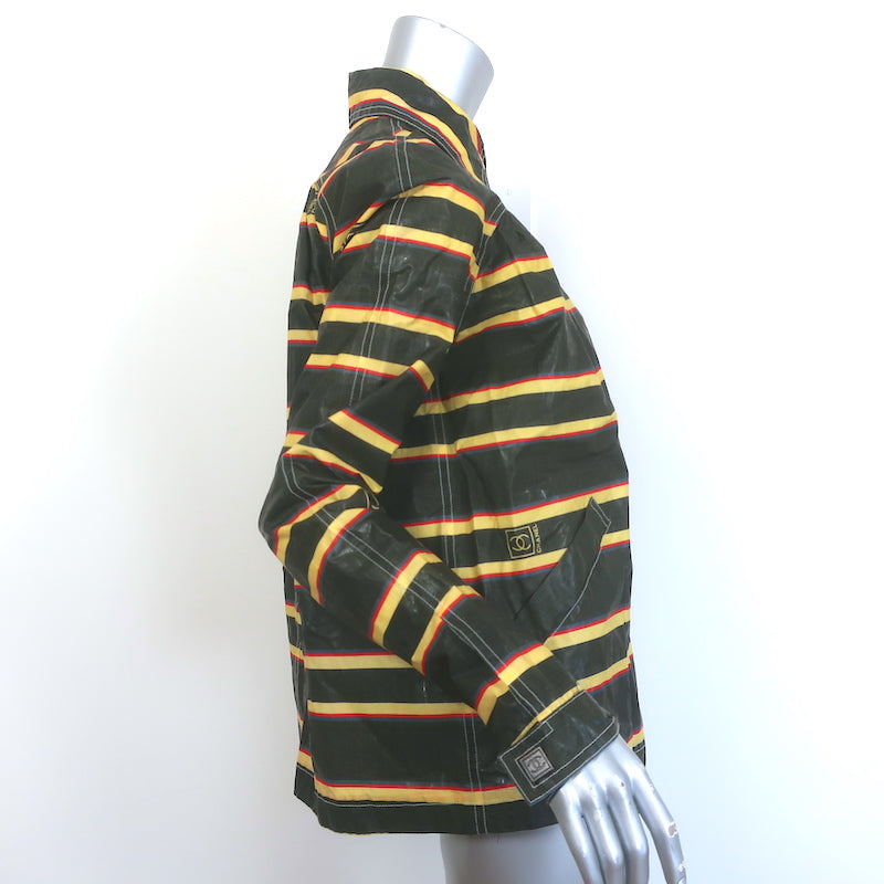 Chanel Striped Zip-Up  Waxed Rain Jacket Black &amp; Yellow Size 38