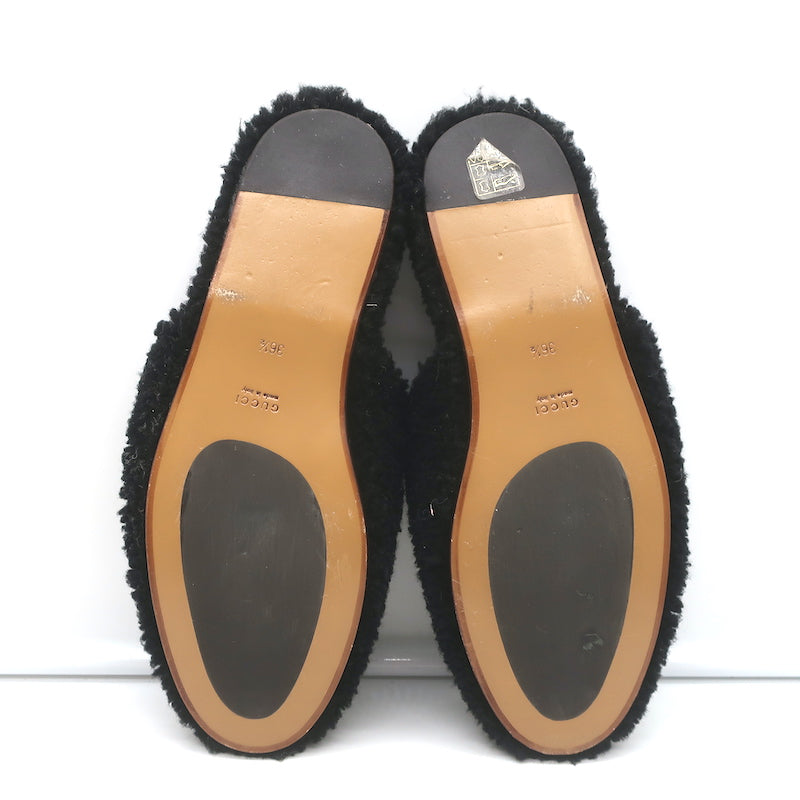 Gucci Eileen Interlocking GG Shearling Slippers Black Size 36.5 Flat Mules