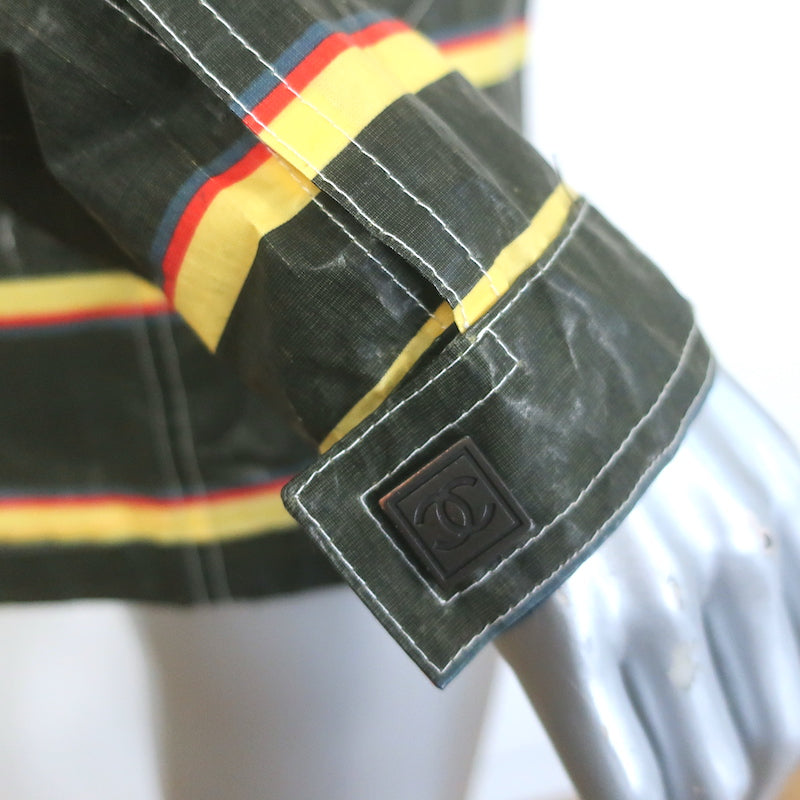 Chanel Striped Zip-Up  Waxed Rain Jacket Black &amp; Yellow Size 38