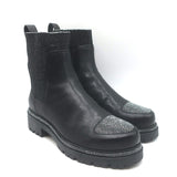 Rene Caovilla Crystal-Embellished Chelsea Boots Black Leather Size 39
