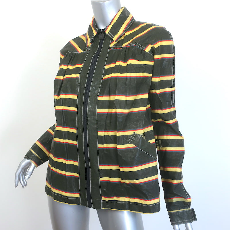 Chanel Striped Zip-Up  Waxed Rain Jacket Black &amp; Yellow Size 38