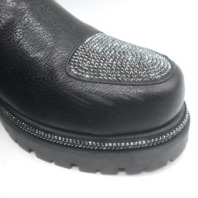Rene Caovilla Crystal-Embellished Chelsea Boots Black Leather Size 39