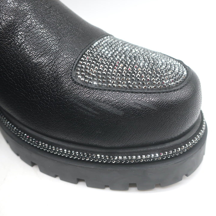 Rene Caovilla Crystal-Embellished Chelsea Boots Black Leather Size 39