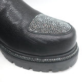 Rene Caovilla Crystal-Embellished Chelsea Boots Black Leather Size 39