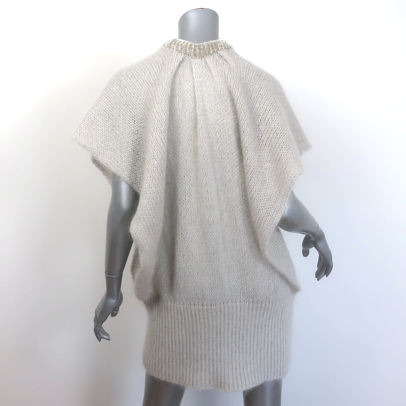 Loewe authentic open-side oversize mohair-blend sweater in pearl grey, pre-owned, gently worn luxury knit