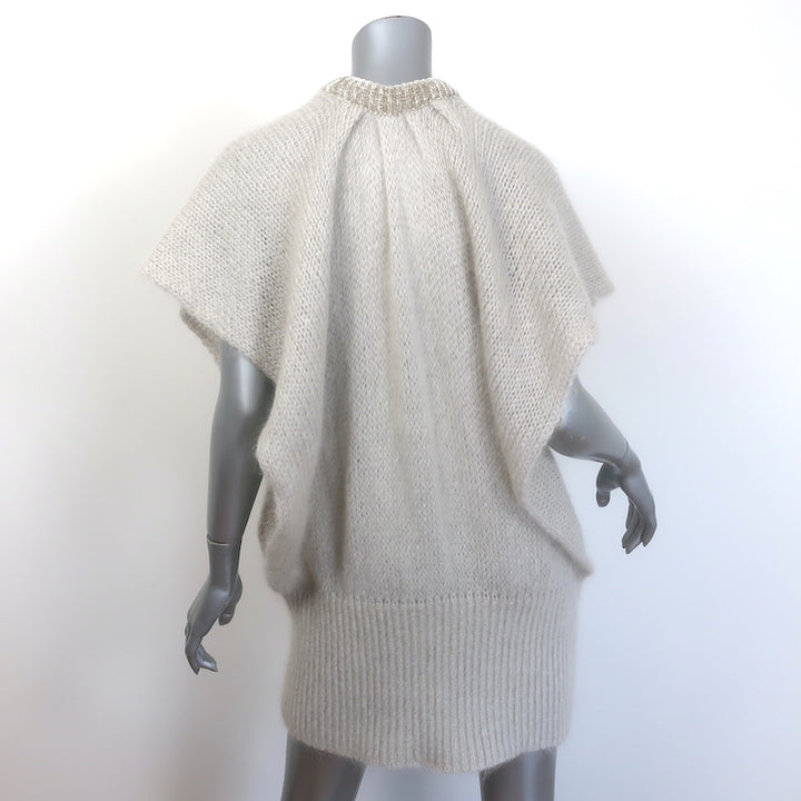 Loewe authentic open-side oversize mohair-blend sweater in pearl grey, pre-owned, gently worn luxury knit