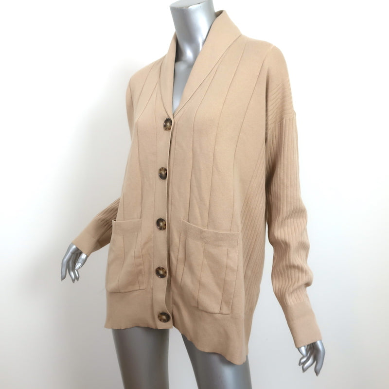 La Ligne Molly Cardigan Beige Ribbed Cotton-Cashmere Size Small