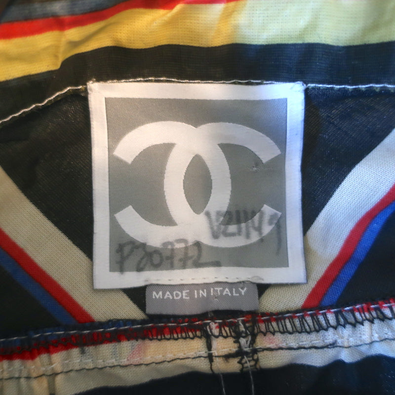 Chanel Striped Zip-Up  Waxed Rain Jacket Black &amp; Yellow Size 38