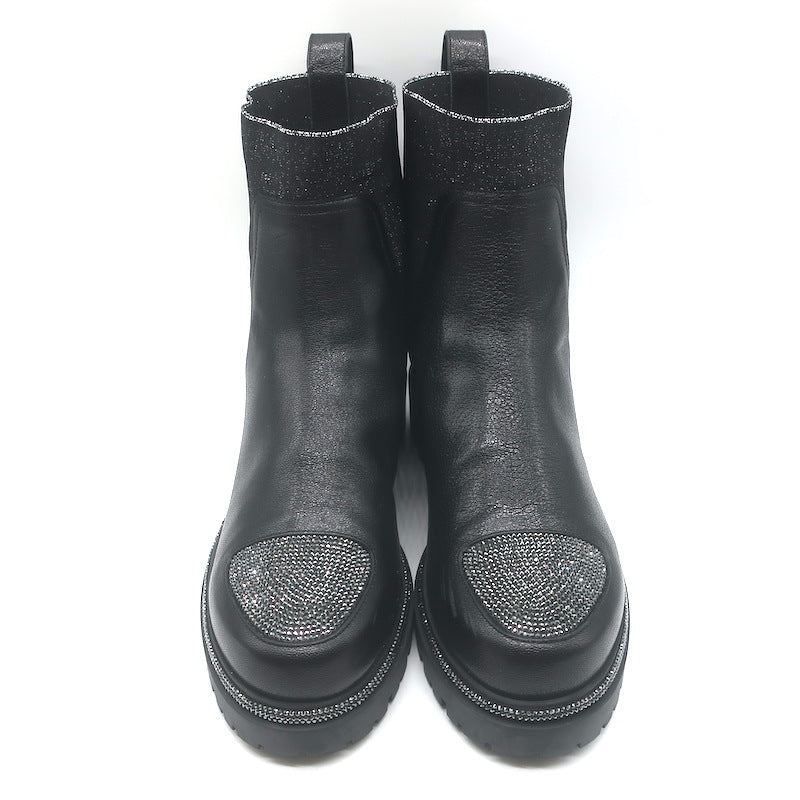 Rene Caovilla Crystal-Embellished Chelsea Boots Black Leather Size 39