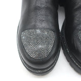 Rene Caovilla Crystal-Embellished Chelsea Boots Black Leather Size 39