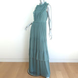 Burberry Pleated Tulle Sleeveless Maxi Dress Seafoam Size US 6