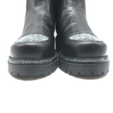 Rene Caovilla Crystal-Embellished Chelsea Boots Black Leather Size 39