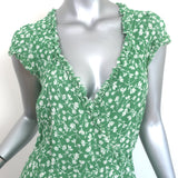 Reformation Gwenyth Midi Wrap Dress Green Floral Print Crepe Size Medium