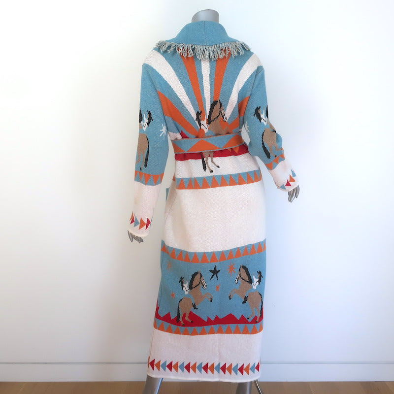 Hayley Menzies Sunrise Rodeo Jacquard Long Cardigan Turquoise/Multi Size Small