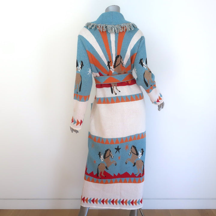 Hayley Menzies Sunrise Rodeo Jacquard Long Cardigan Turquoise/Multi Size Small