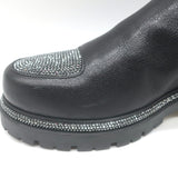 Rene Caovilla Crystal-Embellished Chelsea Boots Black Leather Size 39