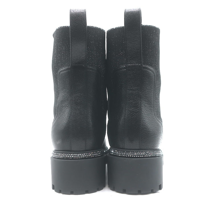 Rene Caovilla Crystal-Embellished Chelsea Boots Black Leather Size 39