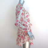 LoveShackFancy Tiered Mini Dress White/Pink Rose Print Chiffon Size Medium