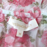 LoveShackFancy Tiered Mini Dress White/Pink Rose Print Chiffon Size Medium