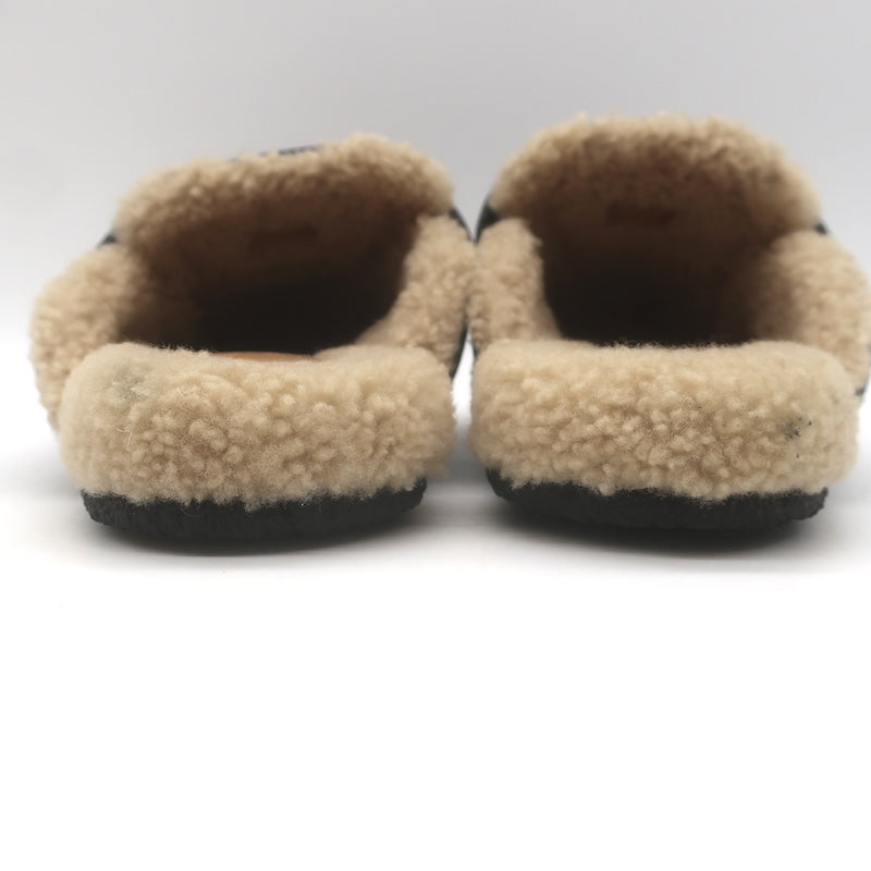 Gucci Shearling Horsebit Mules Black Padded Leather Size 38