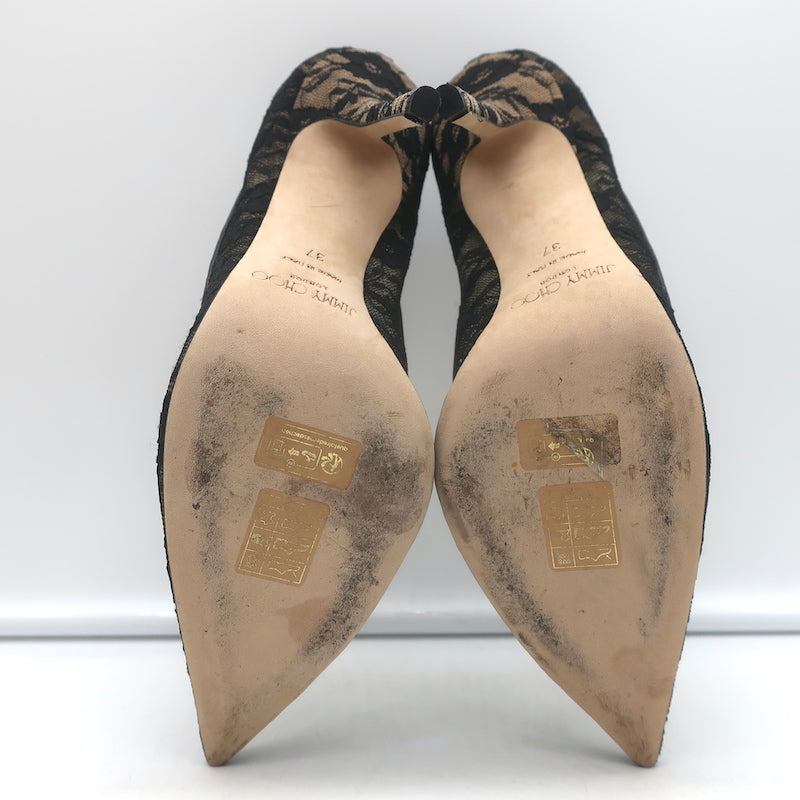 Jimmy Choo Love 100 Lace Pumps Black Size 37 Pointed Toe Heels