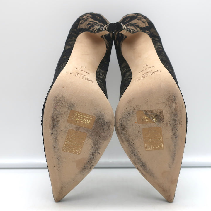 Jimmy Choo Love 100 Lace Pumps Black Size 37 Pointed Toe Heels