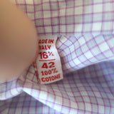 Isaia French Cuff Dress Shirt Light Purple Checked Cotton Size 42 - 16 1/2