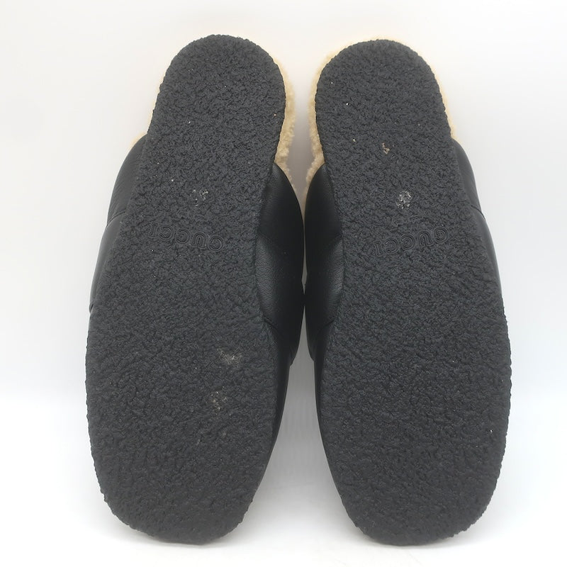 Gucci Shearling Horsebit Mules Black Padded Leather Size 38