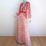 Self-Portrait Crescent Guipure Lace-Trim Chiffon Maxi Dress Cream/Red Size 4