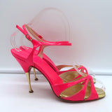 Christian Louboutin Noeudette Sandals Neon Pink Patent Leather Size 36.5