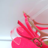 Christian Louboutin Noeudette Sandals Neon Pink Patent Leather Size 36.5