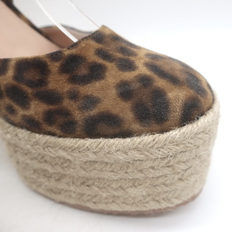 Gianvito Rossi Arenella Leopard Print Espadrille Wedge Sandals Brown Size 38.5