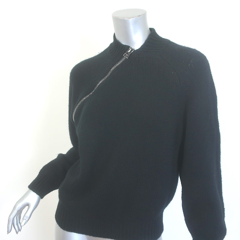 Tom Ford diagonal-zip sweater, black cashmere-cotton blend, extra-small — authentic pre-owned, gently worn luxury knitwear