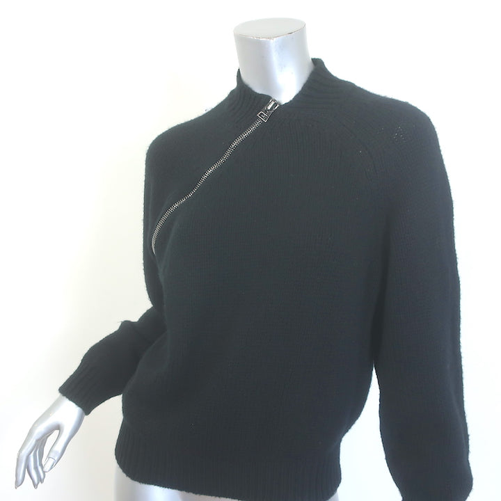 Tom Ford diagonal-zip sweater, black cashmere-cotton blend, extra-small — authentic pre-owned, gently worn luxury knitwear