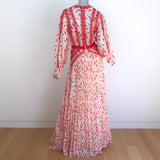 Self-Portrait Crescent Guipure Lace-Trim Chiffon Maxi Dress Cream/Red Size 4