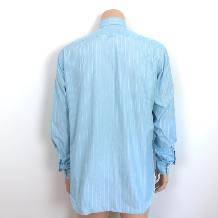 Isaia Striped Button Down Shirt Blue/White Cotton Size 41 - 16